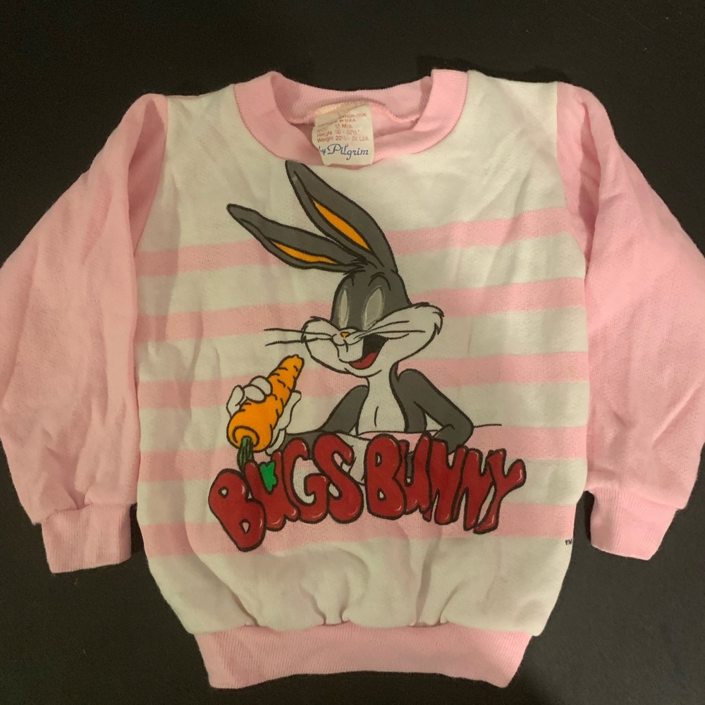 Pink Vintage 90’s Looney Tunes Bugs‎ Bunny Sweatshirt Kids Size 18 Month Pilgrim